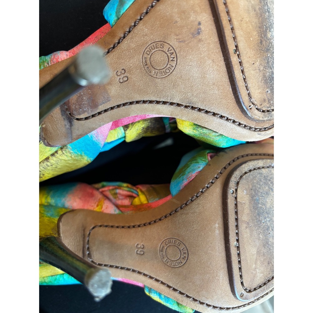 Dries Van Noten Sandals 39 8.5 Knotted Ikat Silk Stiletto Heels Vintage Y2K - Picture 8 of 8